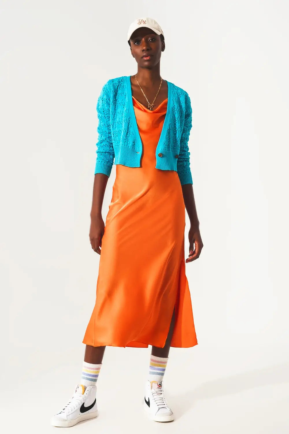 Gilet en maille pointelle bleu - Pulls