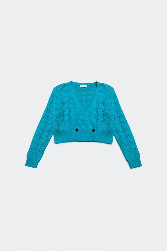 Gilet en maille pointelle bleu - Pulls