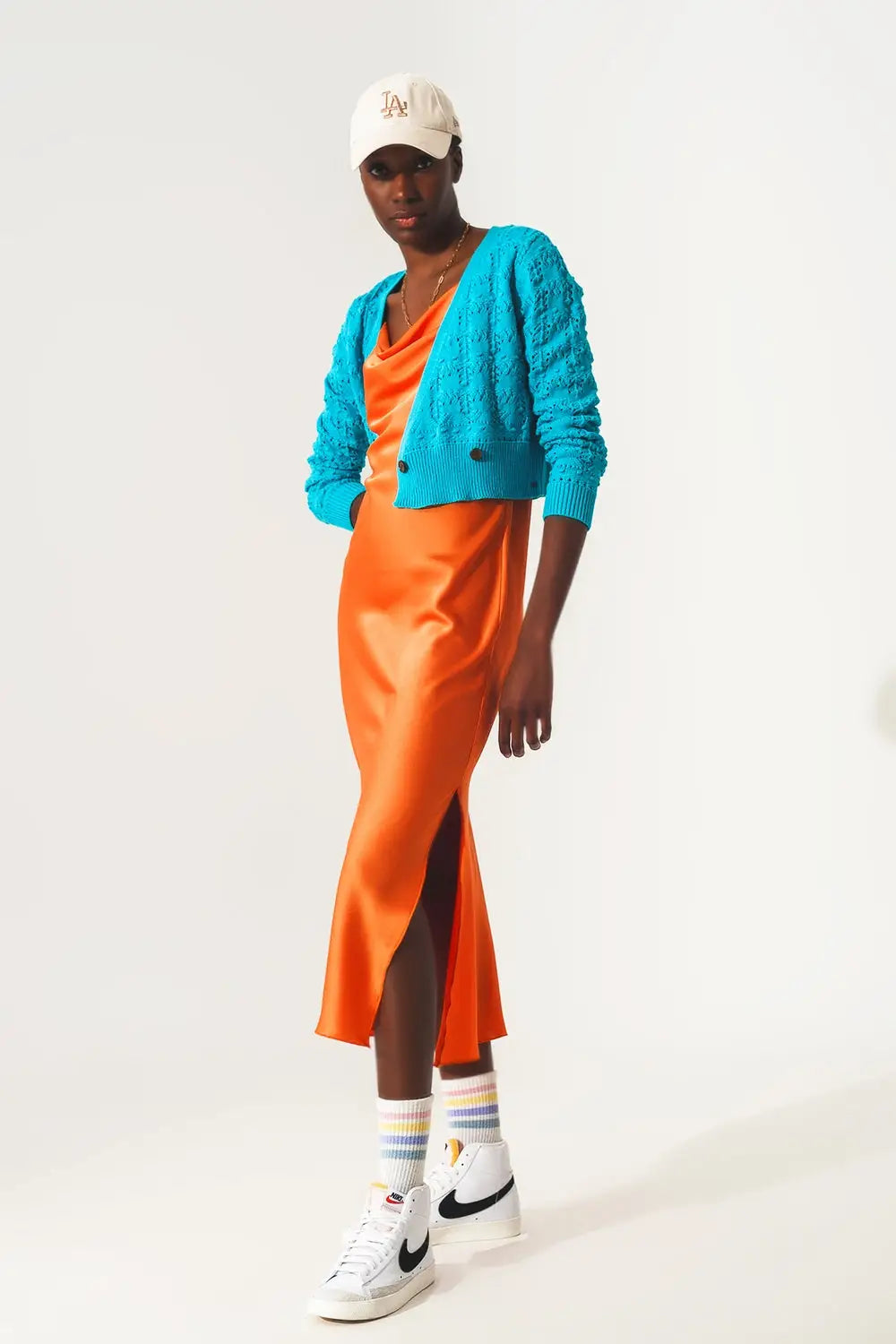 Gilet en maille pointelle bleu - Pulls