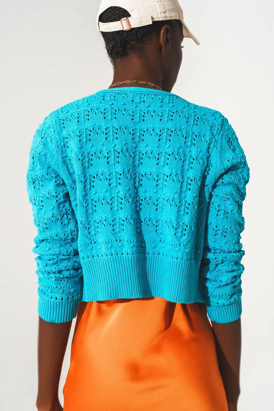 Gilet en maille pointelle bleu - Pulls