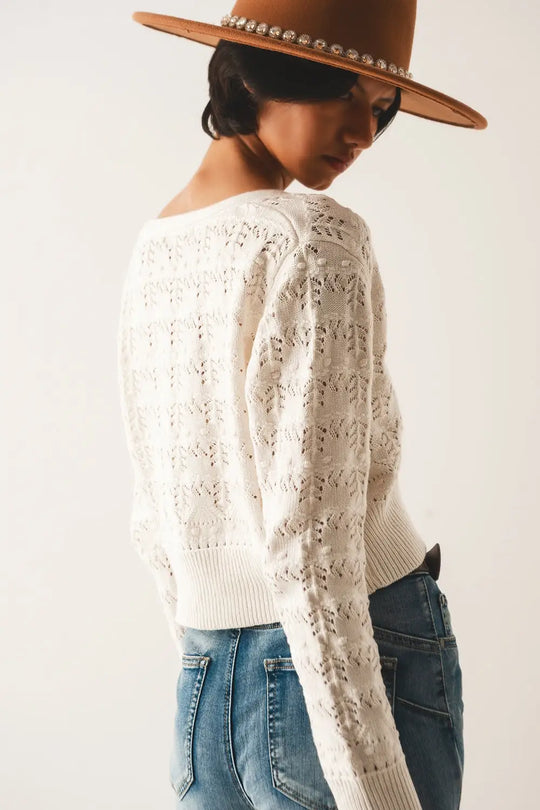 Gilet en maille pointelle crème - Pulls