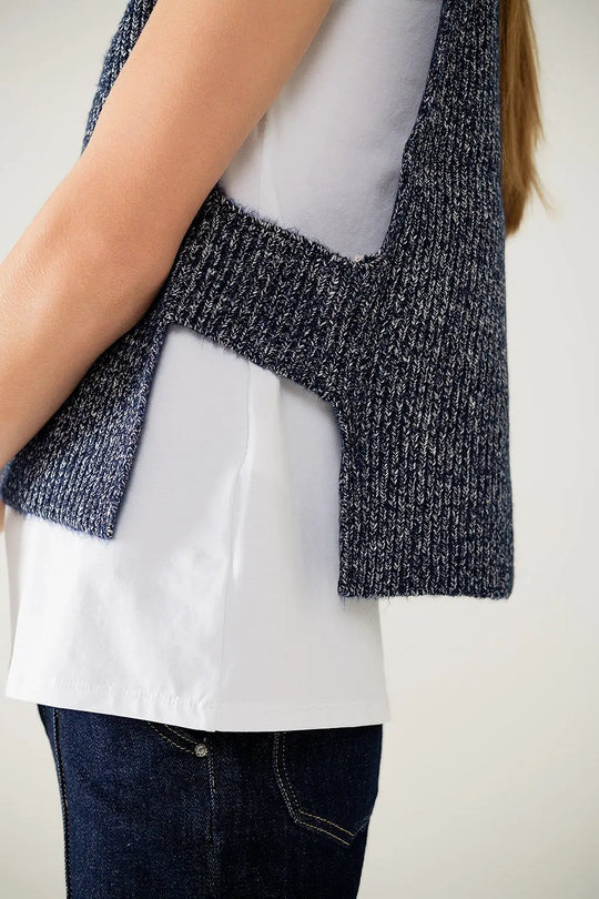 Gilet tricoté à col en V avec ouverture sur le côté - One Size / bleu - Pulls