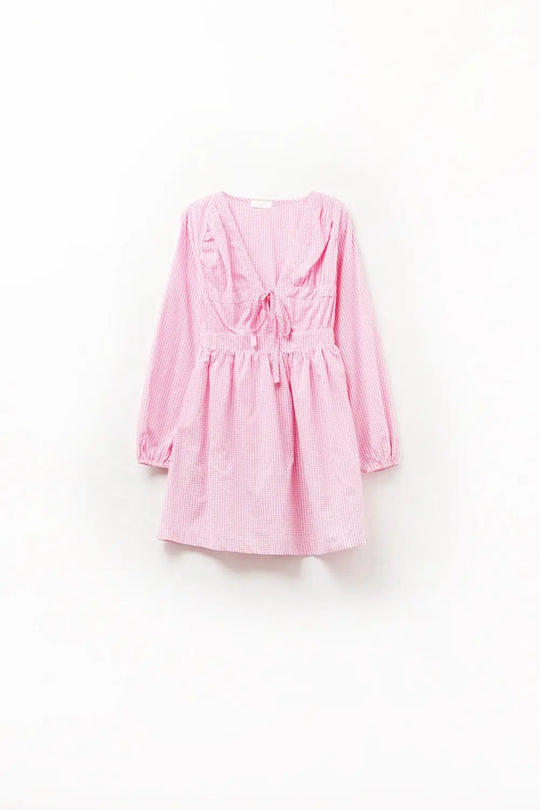 Q2 Gingham Tie-Front Mini Dress in Pink