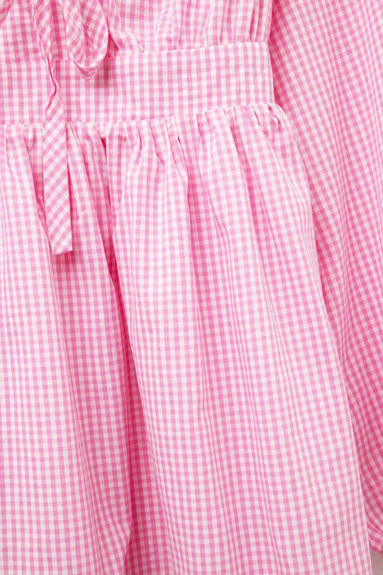 Gingham Tie-Front Mini Dress in Pink - Dresses