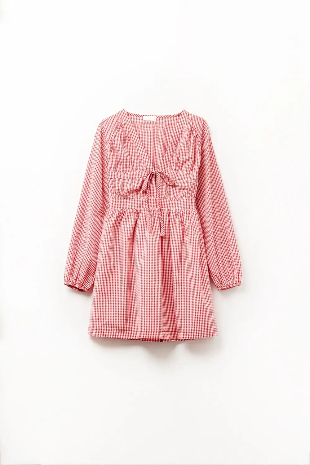 Q2 Gingham Tie-Front Mini Dress in Red