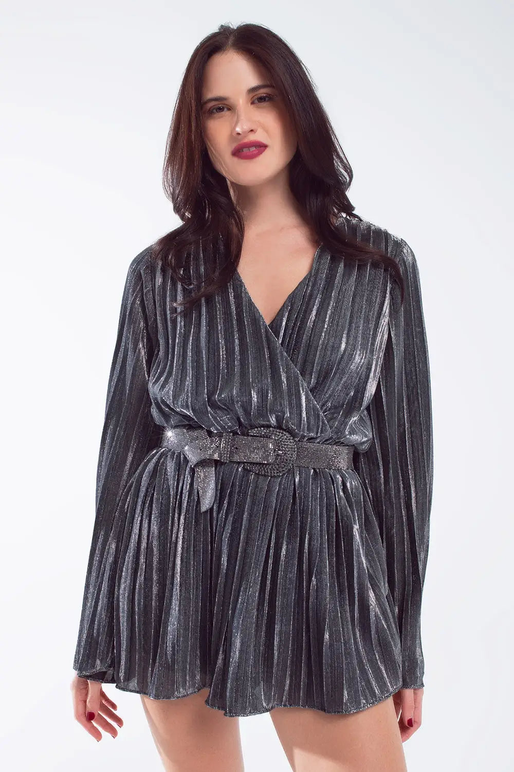 Glitter playsuit in silver with V neck - Dresses