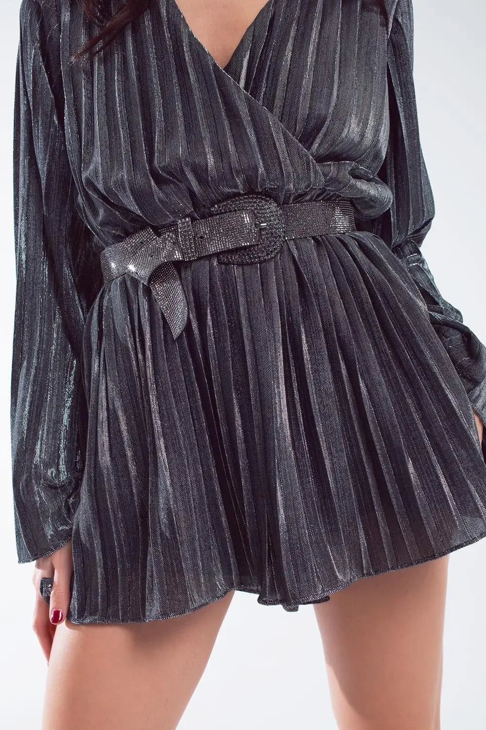 Glitter playsuit in silver with V neck - Dresses