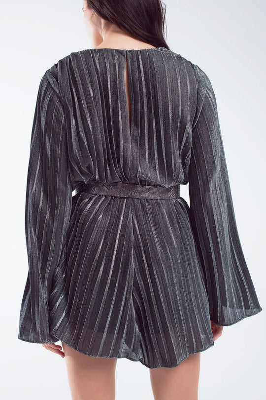 Glitter playsuit in silver with V neck - Dresses