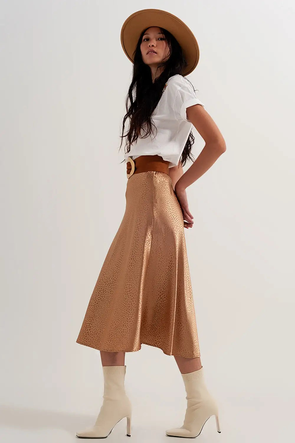 Gold color midi skirt in abstract animal print - Skirts