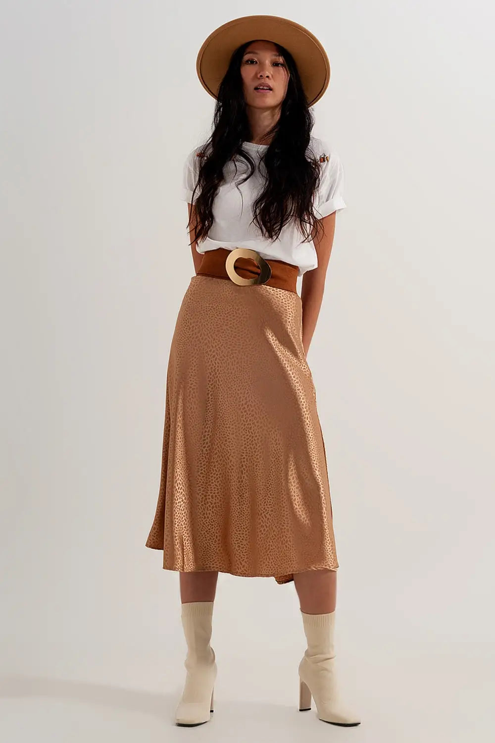 Gold color midi skirt in abstract animal print - Skirts