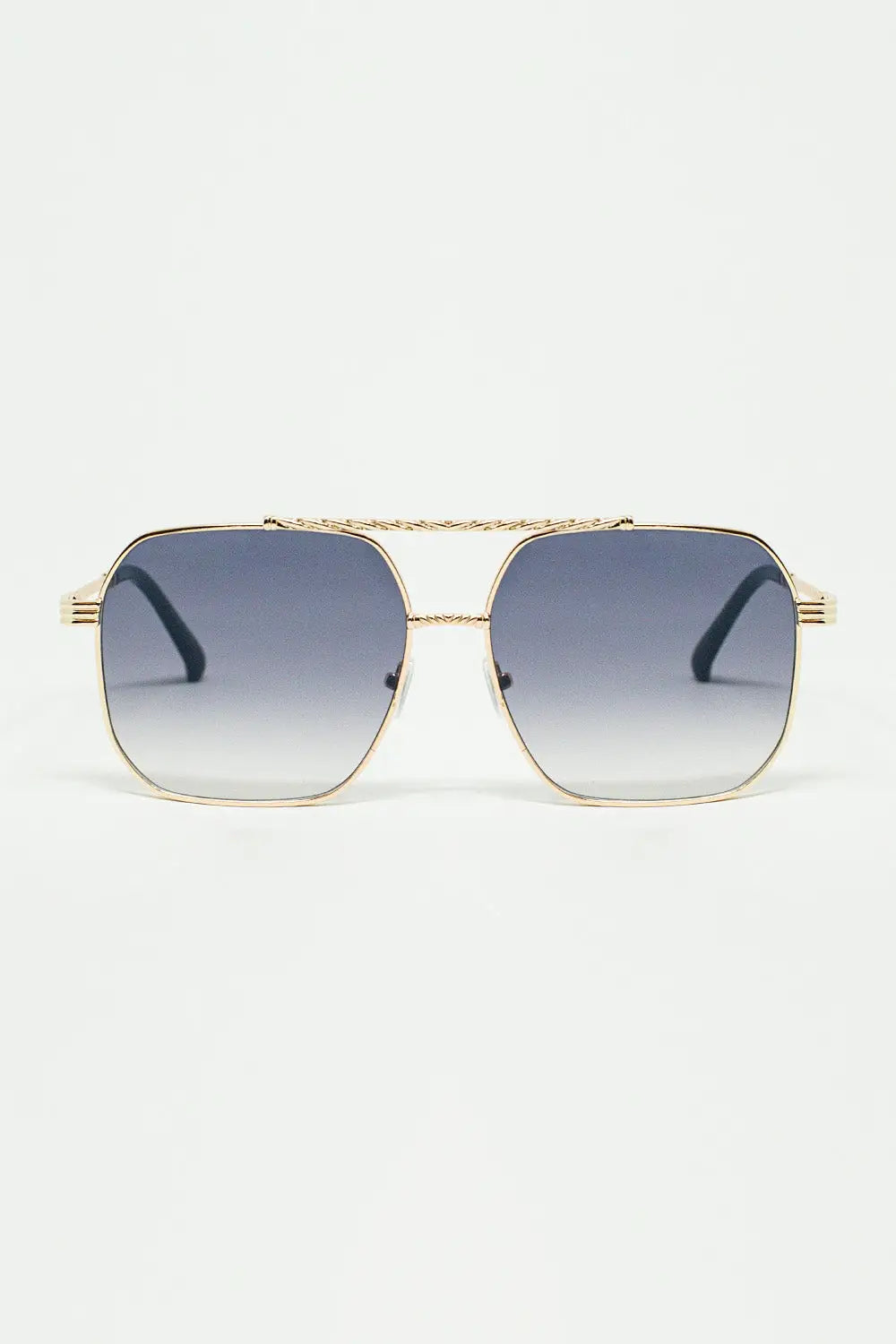 Q2 gold square frame sunglasses in ombre blue
