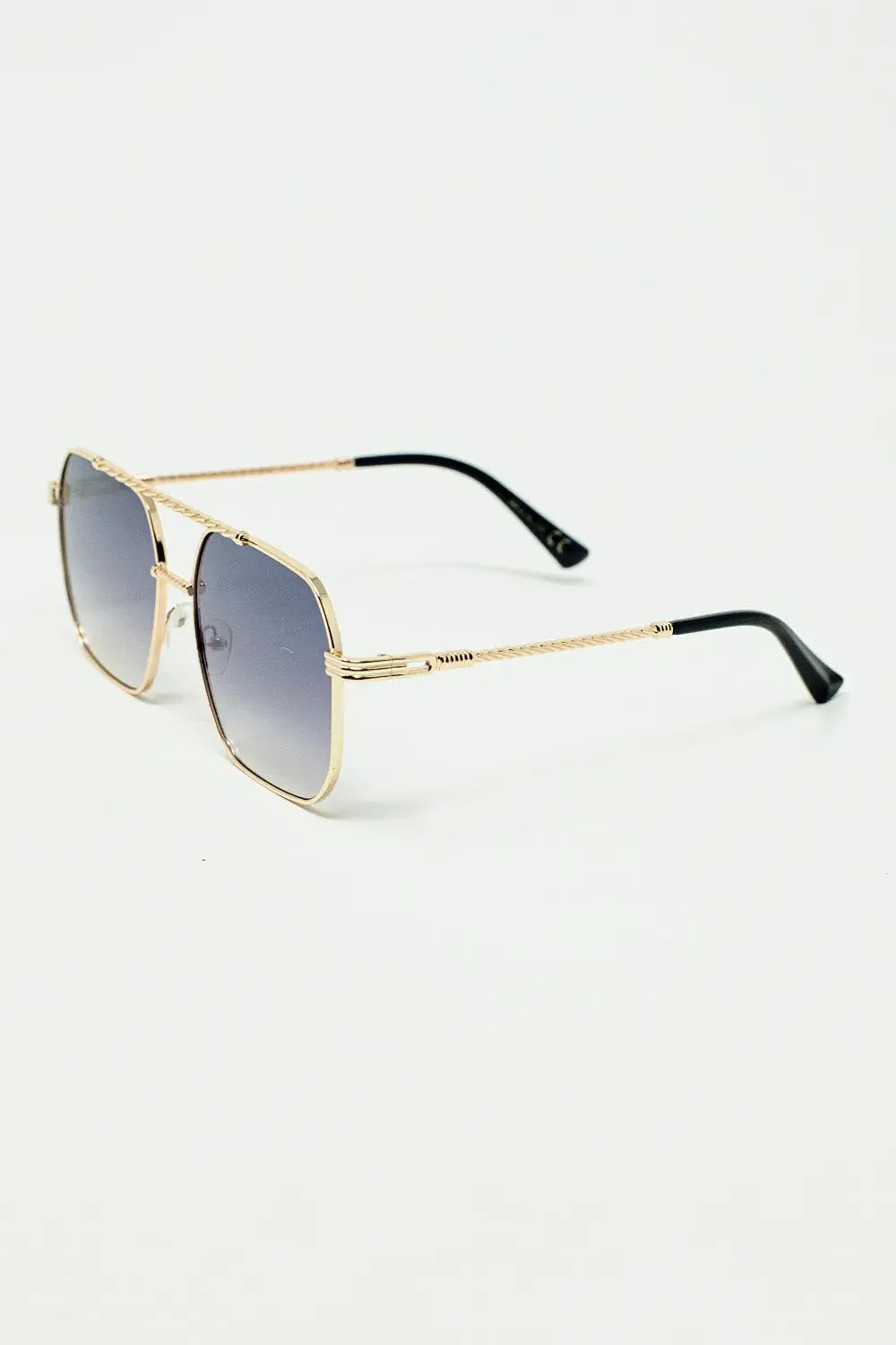 gold square frame sunglasses in ombre blue - One Size / Grey