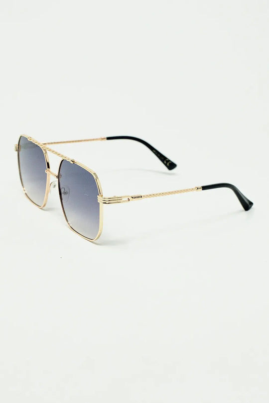 gold square frame sunglasses in ombre blue - One Size / Grey
