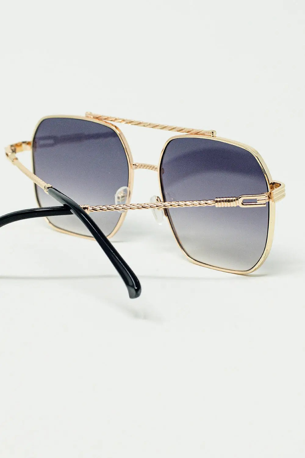 gold square frame sunglasses in ombre blue - One Size / Grey