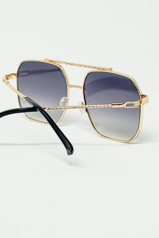 gold square frame sunglasses in ombre blue - One Size / Grey
