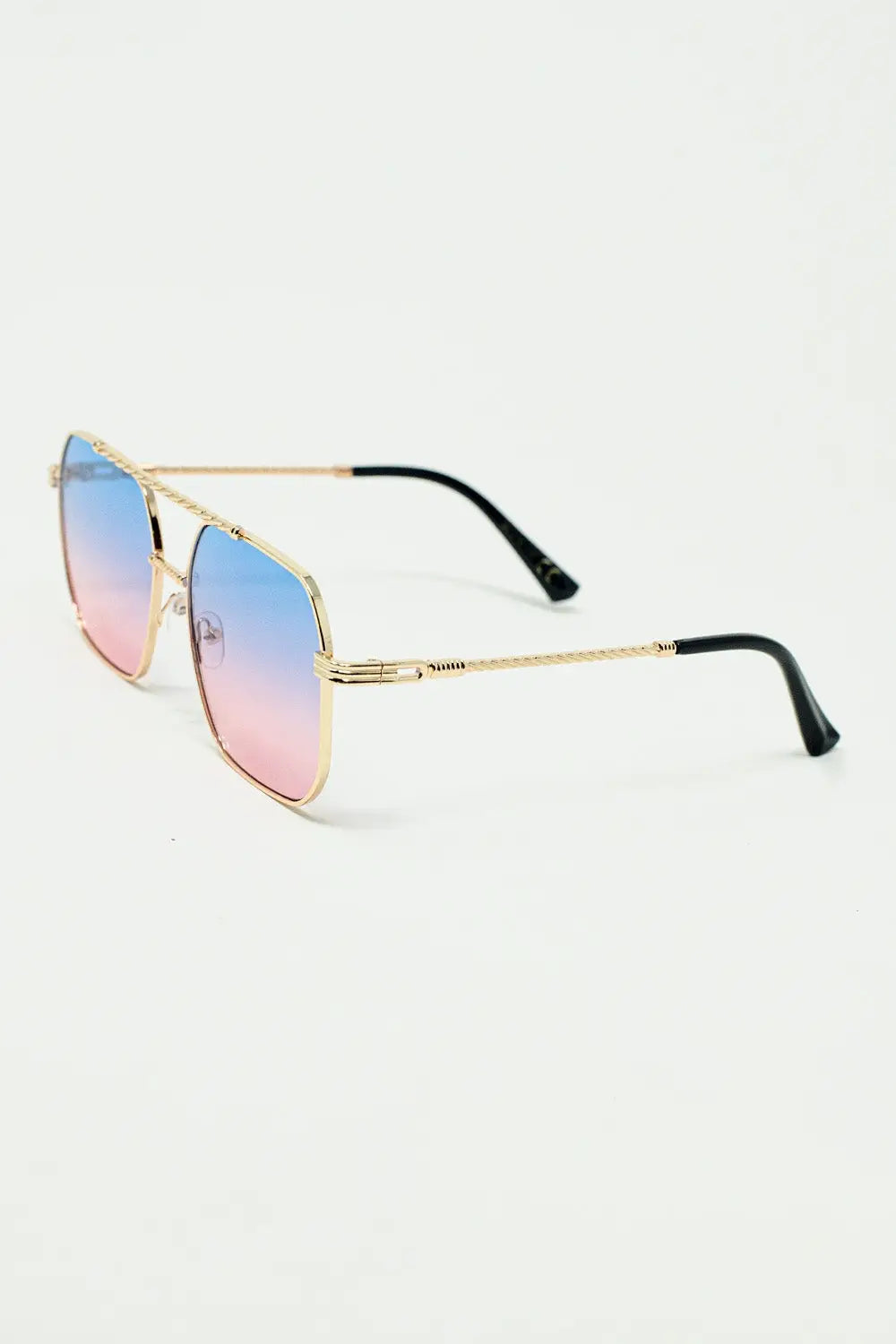 gold square frame sunglasses in ombre light blue with pink - One Size / Pink