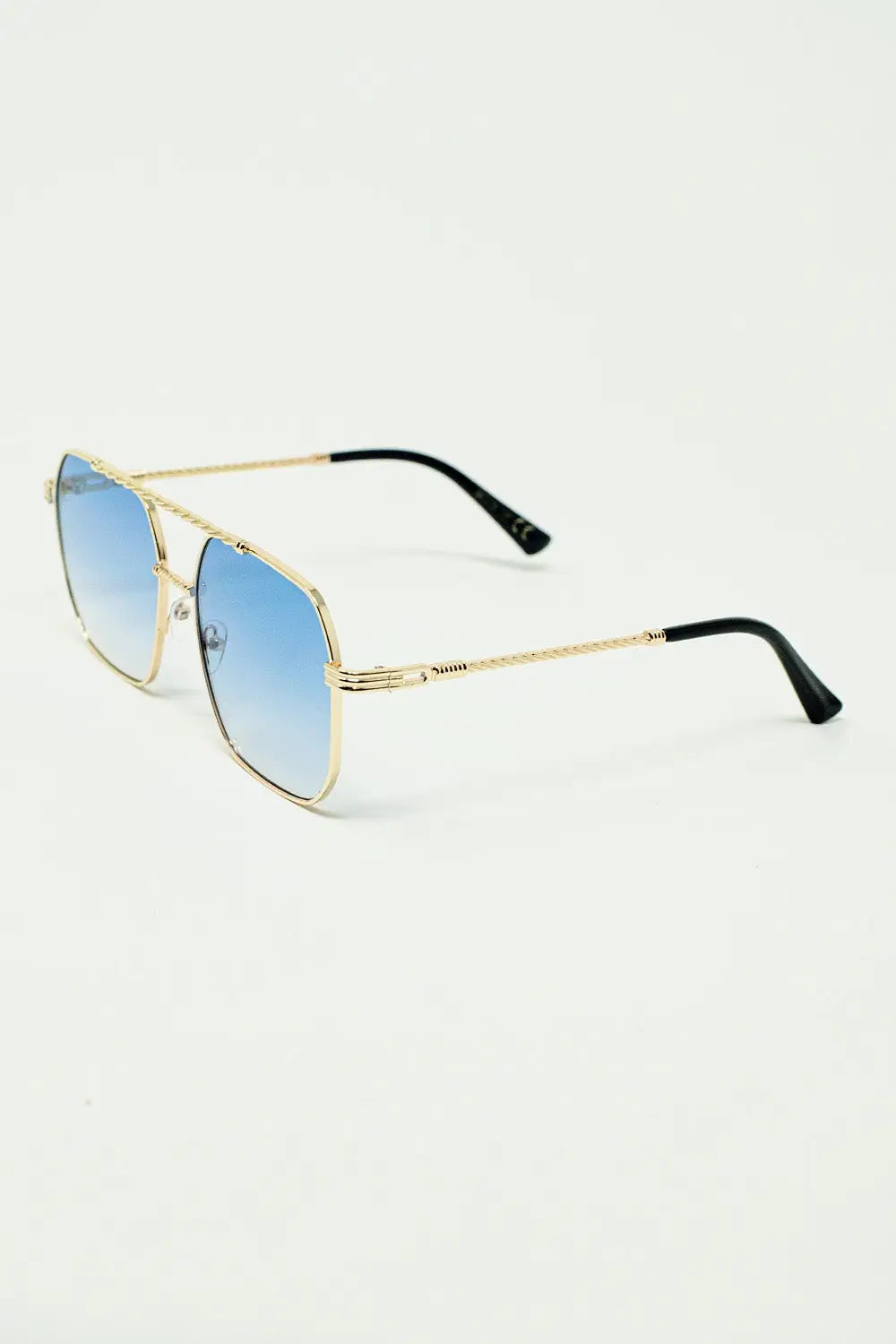 gold square frame sunglasses in ombre light blue - One Size / Blue