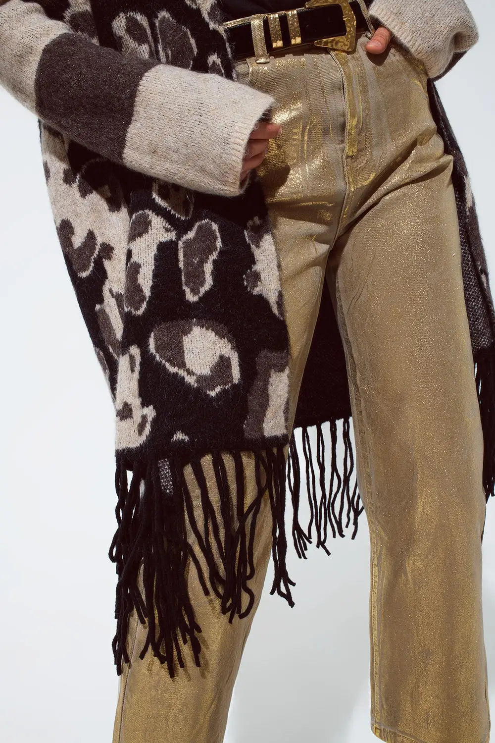 Gold straight leg jeans with metallic glow - Jeans