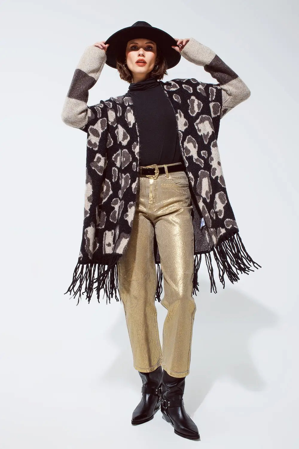 Gold straight leg jeans with metallic glow - Jeans