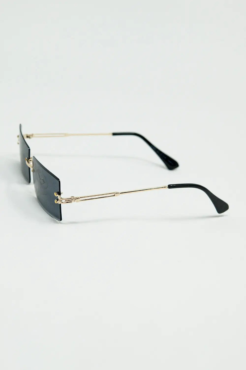 Gold Thin Rimless Square Sunglasses With Black Lenses - One Size / Black