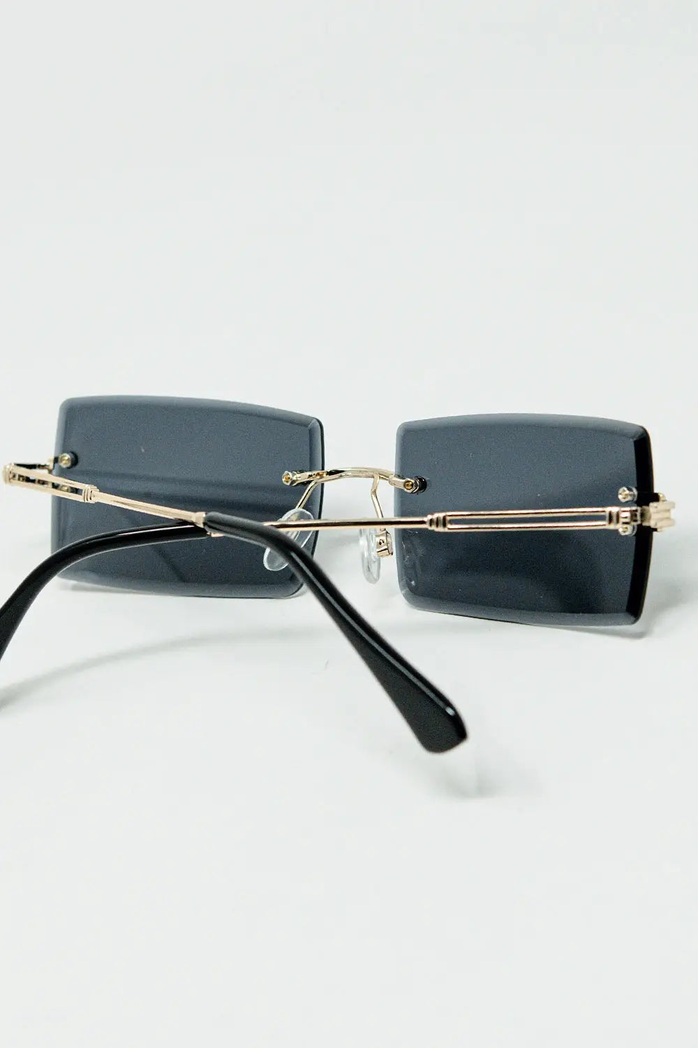 Gold Thin Rimless Square Sunglasses With Black Lenses - One Size / Black
