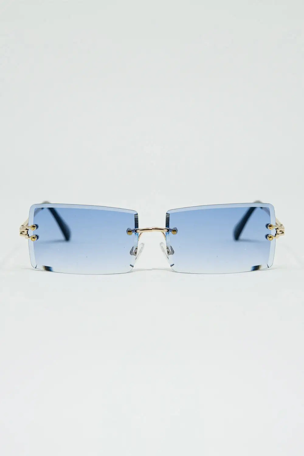 Gold Thin Rimless Square Sunglasses with Purple Lenses - One Size / Blue