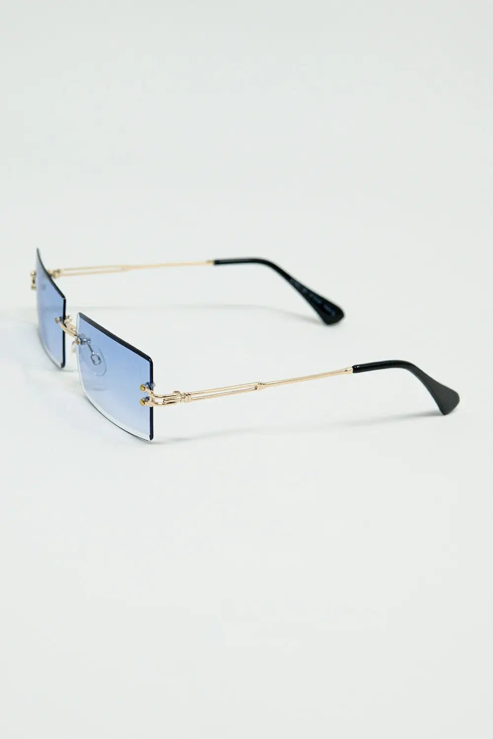 Gold Thin Rimless Square Sunglasses with Purple Lenses - One Size / Blue
