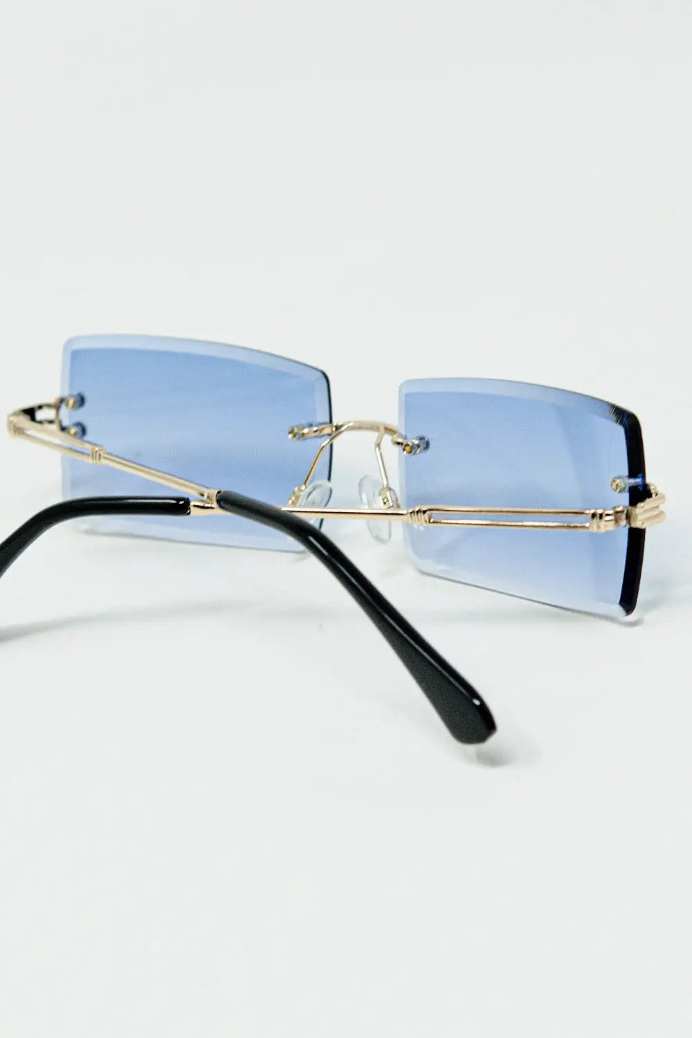 Gold Thin Rimless Square Sunglasses with Purple Lenses - One Size / Blue