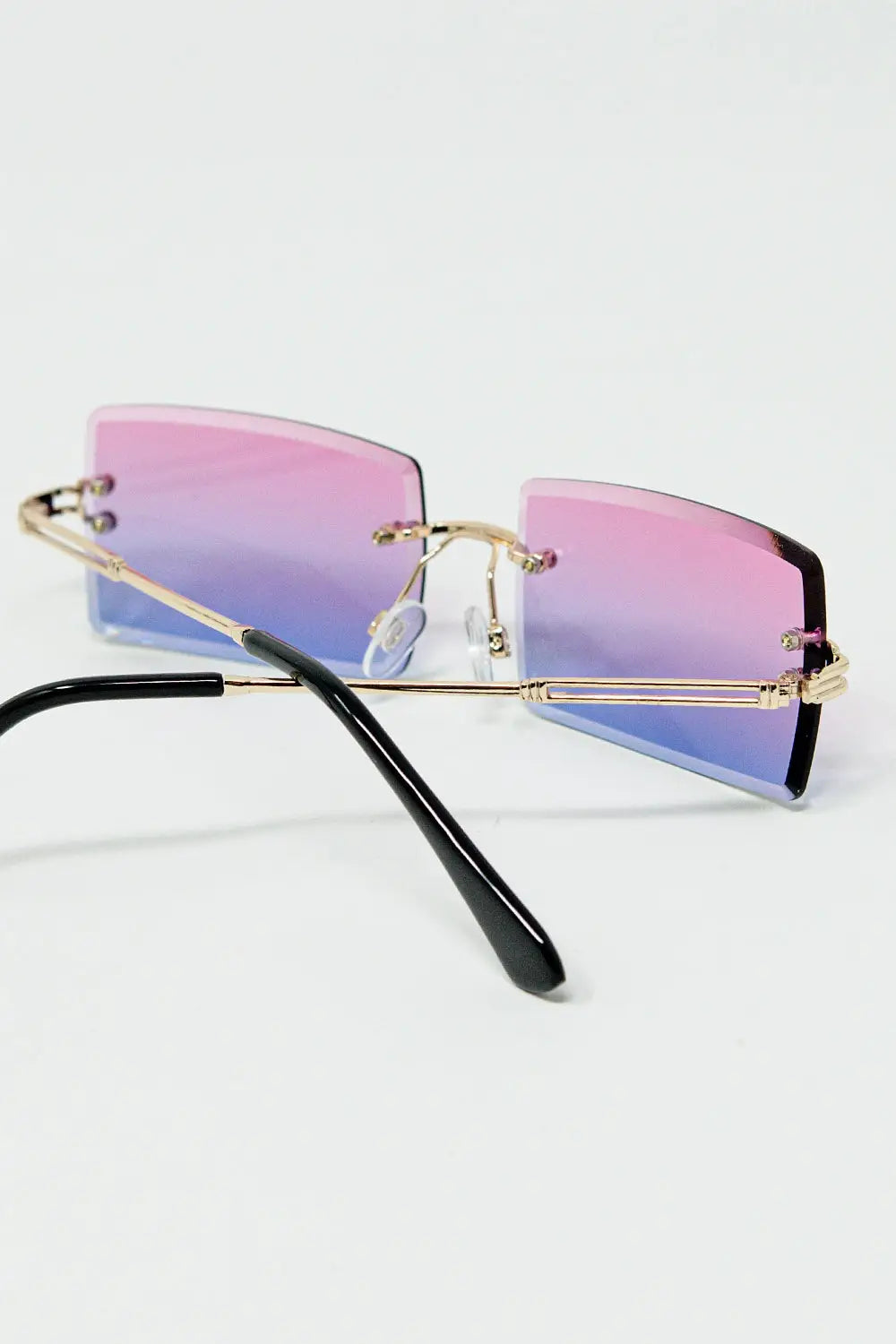 Gold Thin Rimless Square Sunglasses with Purple to Pink Gradient Lenses - One Size / Purple