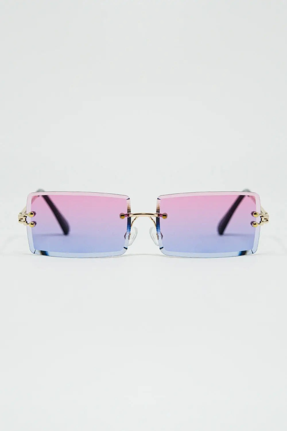 Gold Thin Rimless Square Sunglasses with Purple to Pink Gradient Lenses - One Size / Purple
