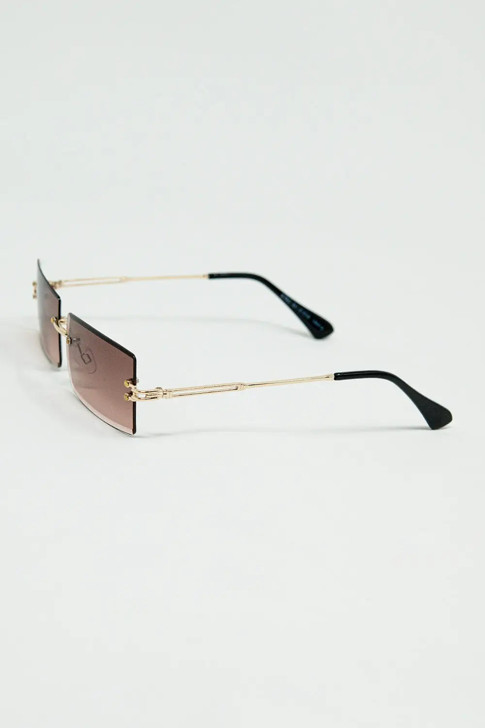 Gold Thin Rimless Square Sunglasses with Soft Brown Gradient Lenses - One Size / Brown