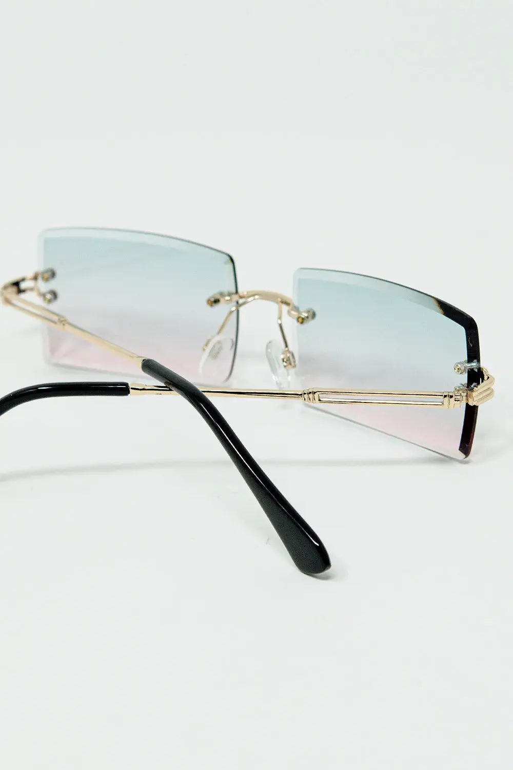 Gold Thin Rimless Square Sunglasses with Turquoise and Pink Gradient Lenses - One Size / White