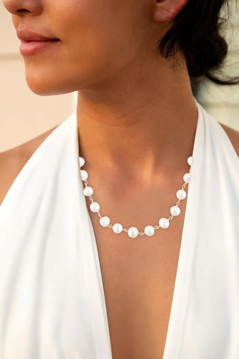 Golden Chain and White Pearl Necklaces - Necklaces