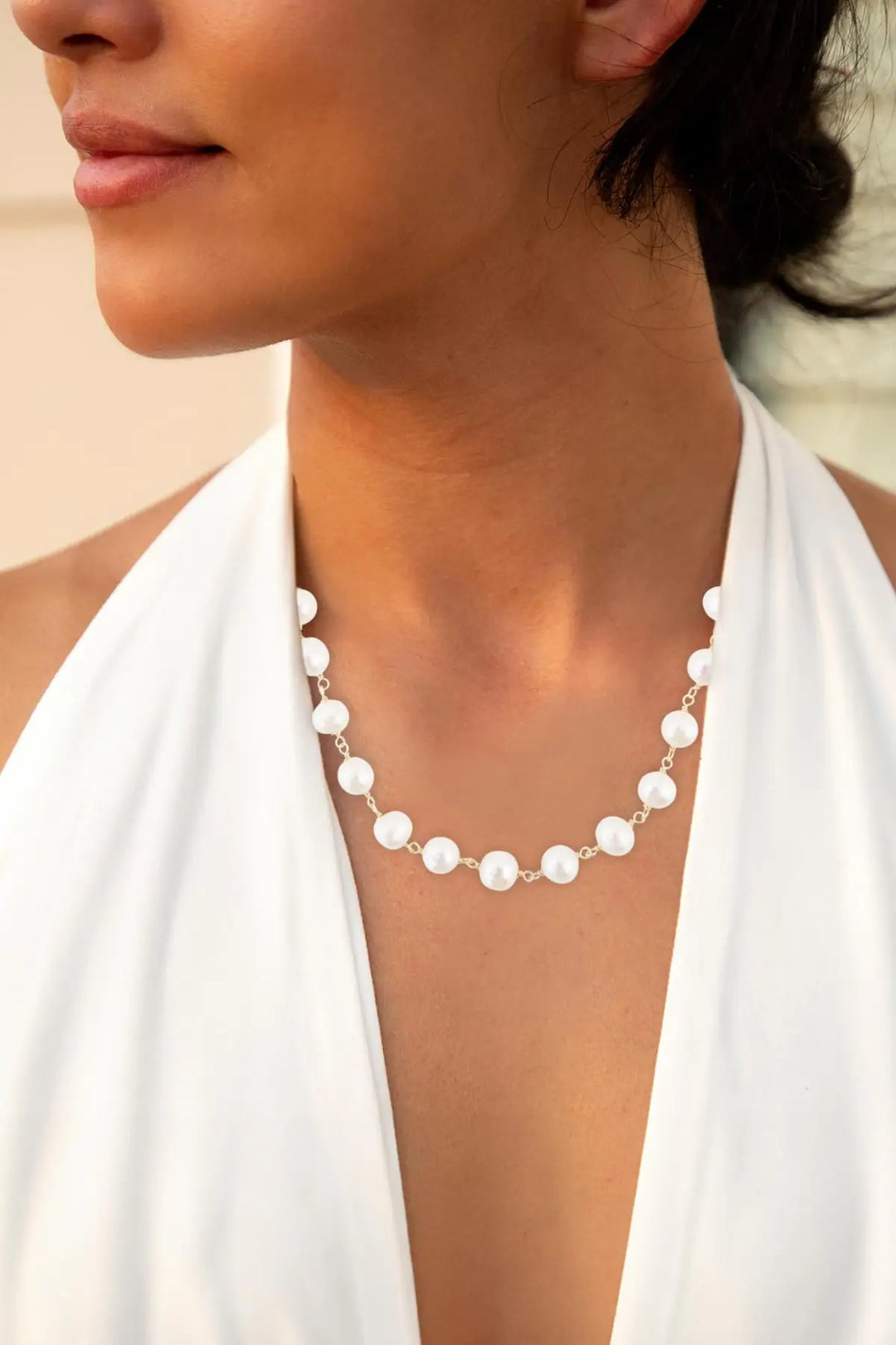 Golden Chain and White Pearl Necklaces - Necklaces