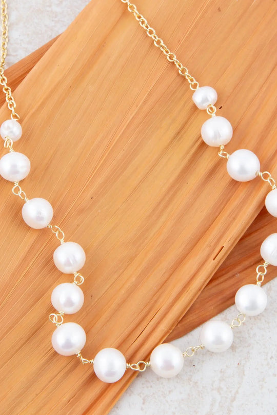 Golden Chain and White Pearl Necklaces - Necklaces