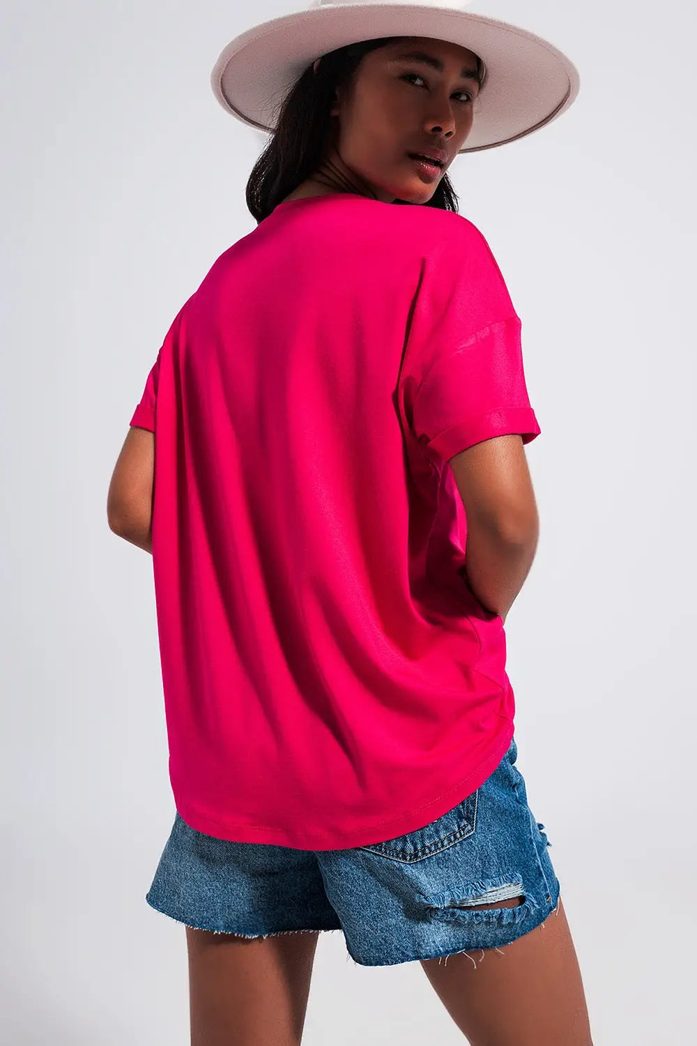Good Vibes slogan tee in fuchsia - One Size / Fuchsia - Tops
