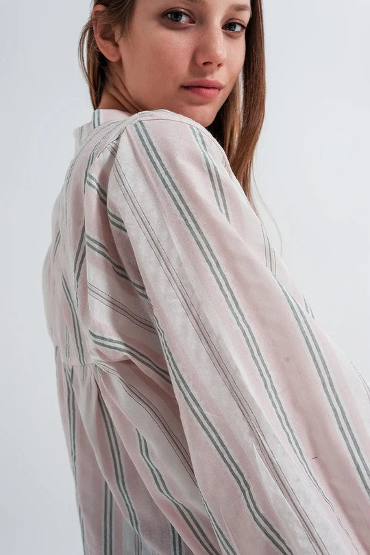 Grandad shirt in pink stripe - Shirts