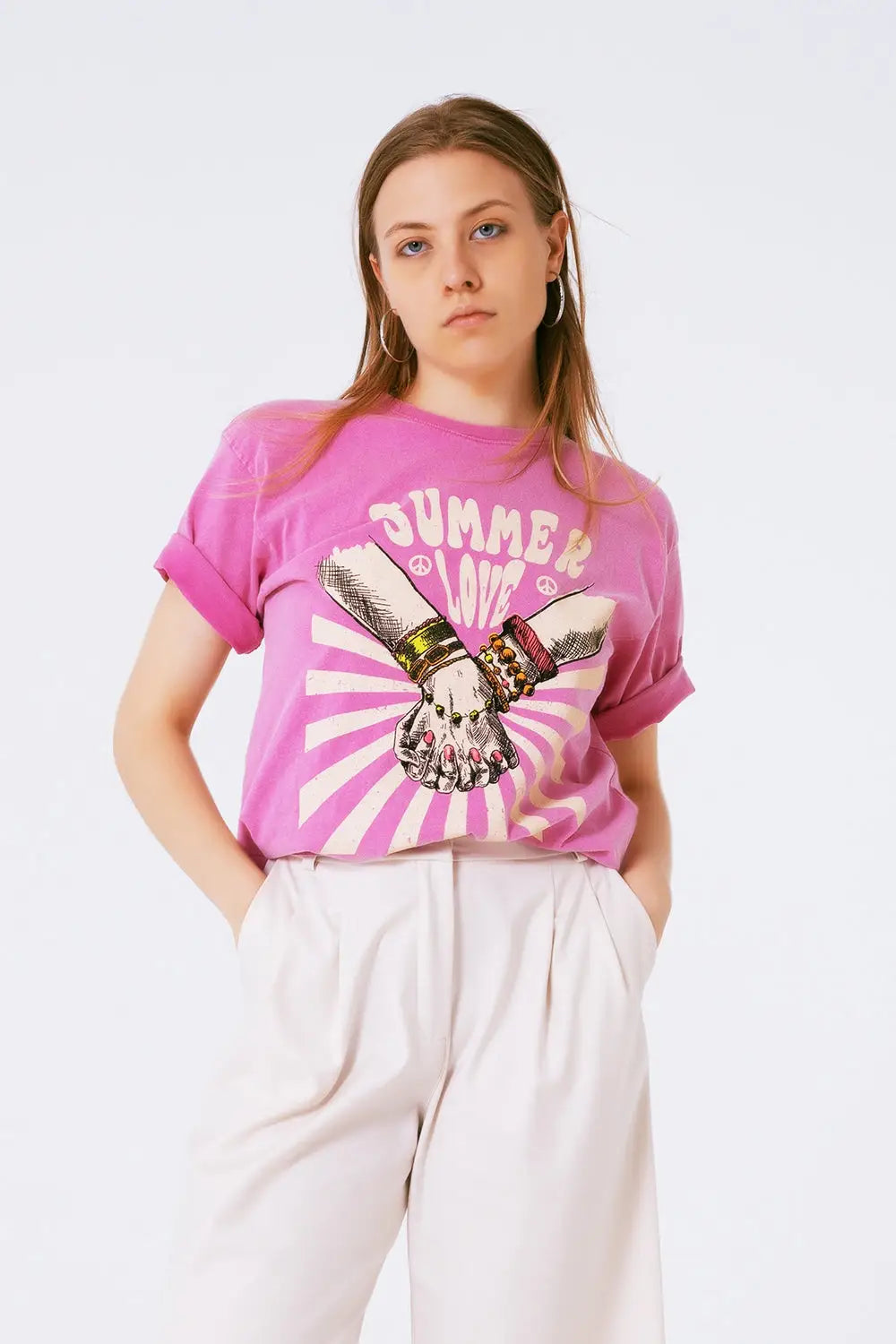 Graphic T-shirt With Text Summer Love in Pink - One Size / Pink - Tops