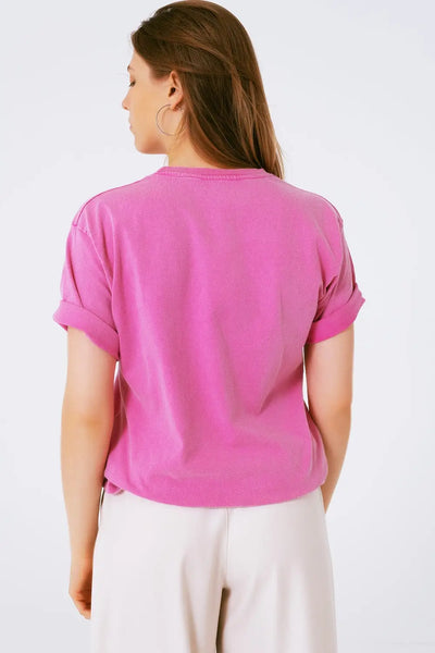 Graphic T-shirt With Text Summer Love in Pink - One Size / Pink - Tops