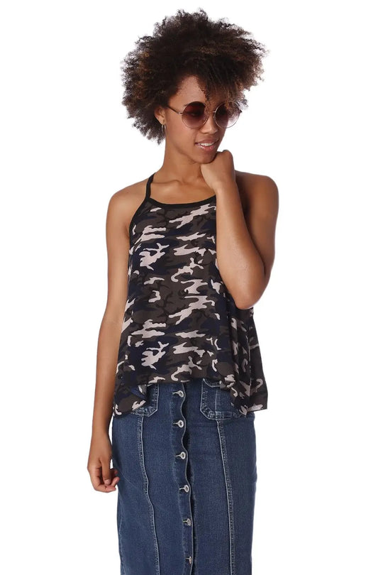 Gray camo print dip hem top - Shirts