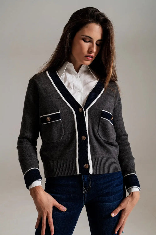 Gray cardigan with pockets and channel style - Sweaters
