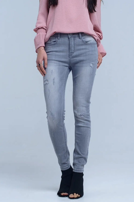 Gray jeans with rips detail - Jeans