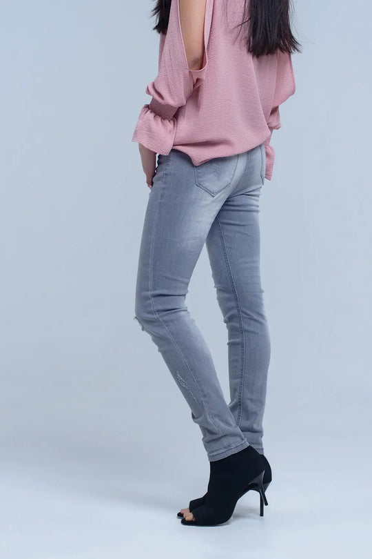 Gray jeans with rips detail - Jeans