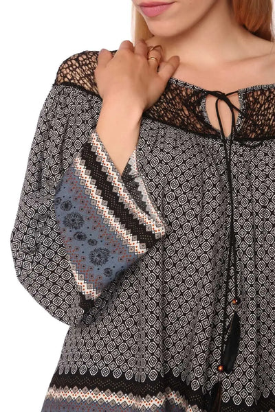 Gray paisley print blouse with cage detail - Shirts