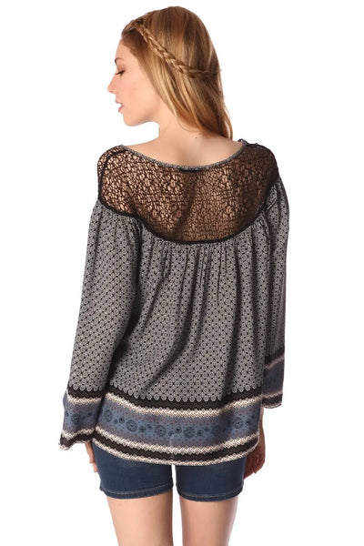 Gray paisley print blouse with cage detail - Shirts