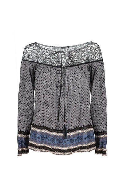 Gray paisley print blouse with cage detail - Shirts