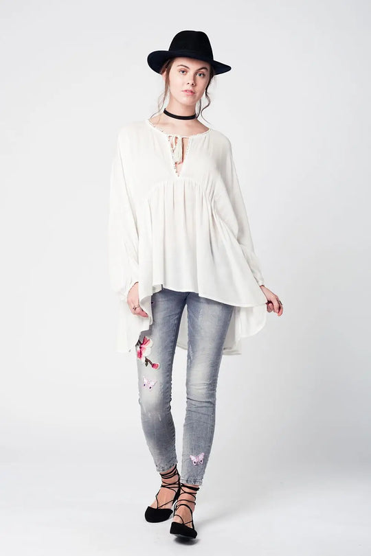 Gray slim denim embroidered jeans - Jeans