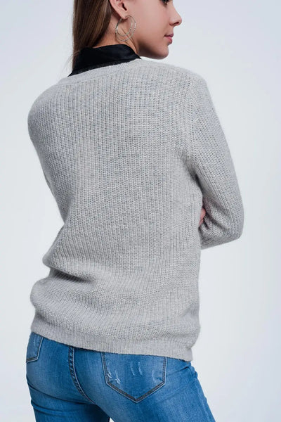 Gray sweater with knitted stripe detail - Sweaters