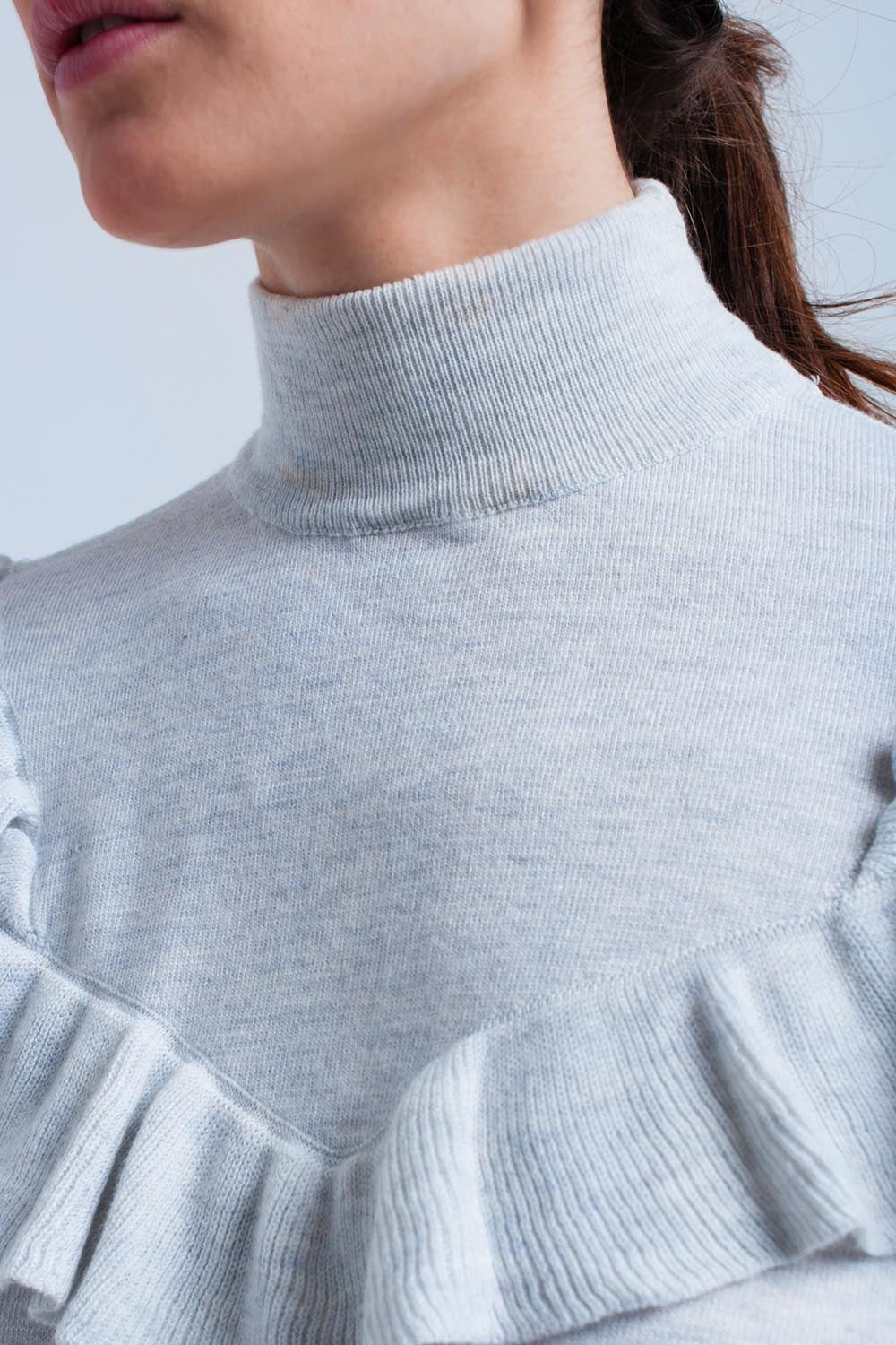 Gray sweater with ruffle