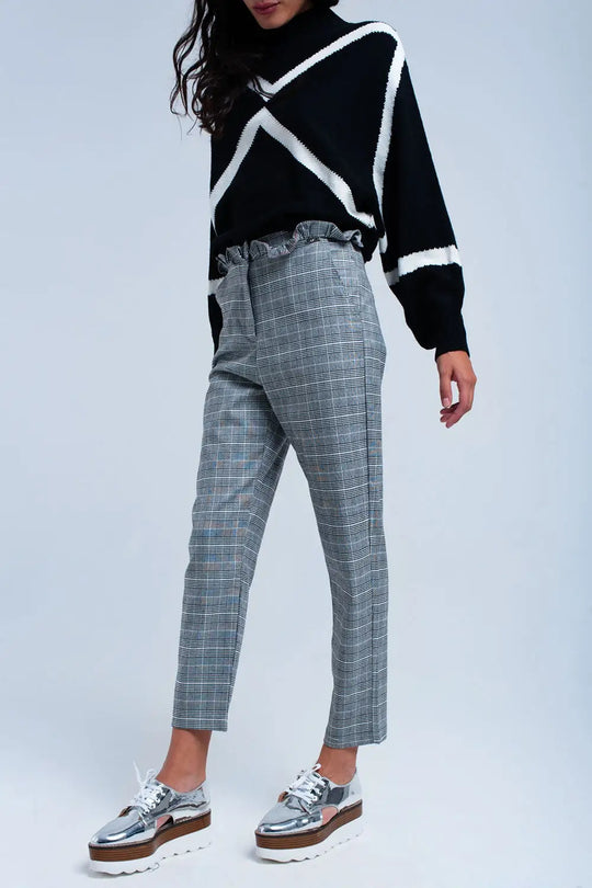 Gray tartan pattern pants - Pants